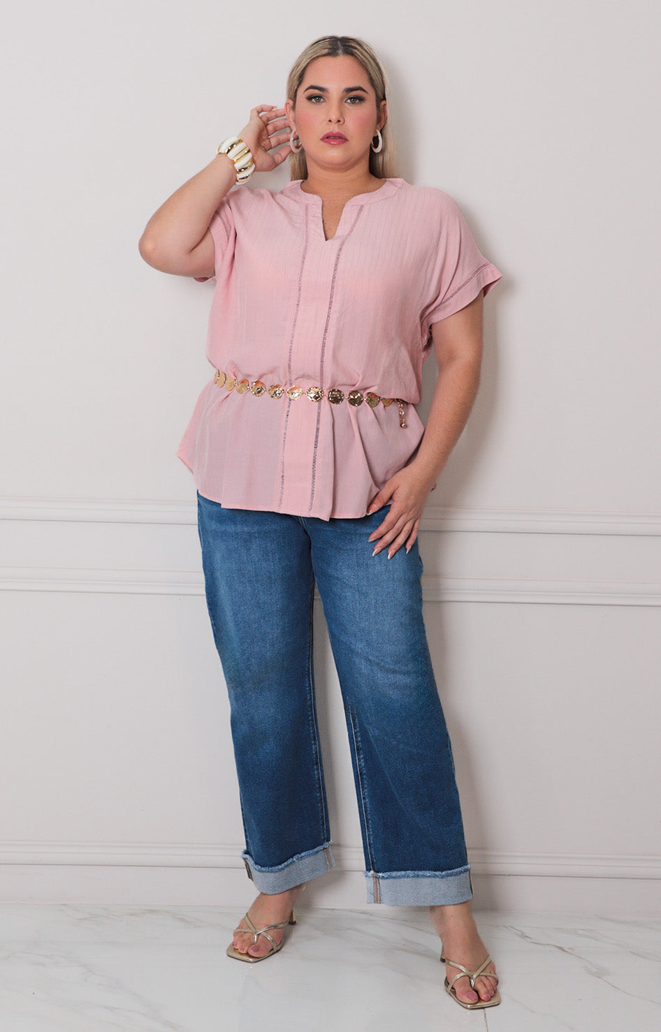 Blusa beige cuello v - BLUSAS CURVY Boutiquemirel 