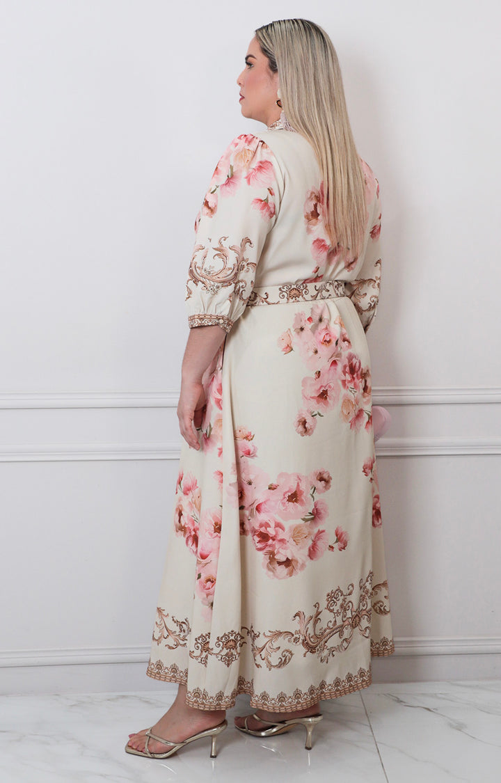 Vestido beige estampado - VESTIDO LARGO CURVY Boutiquemirel 