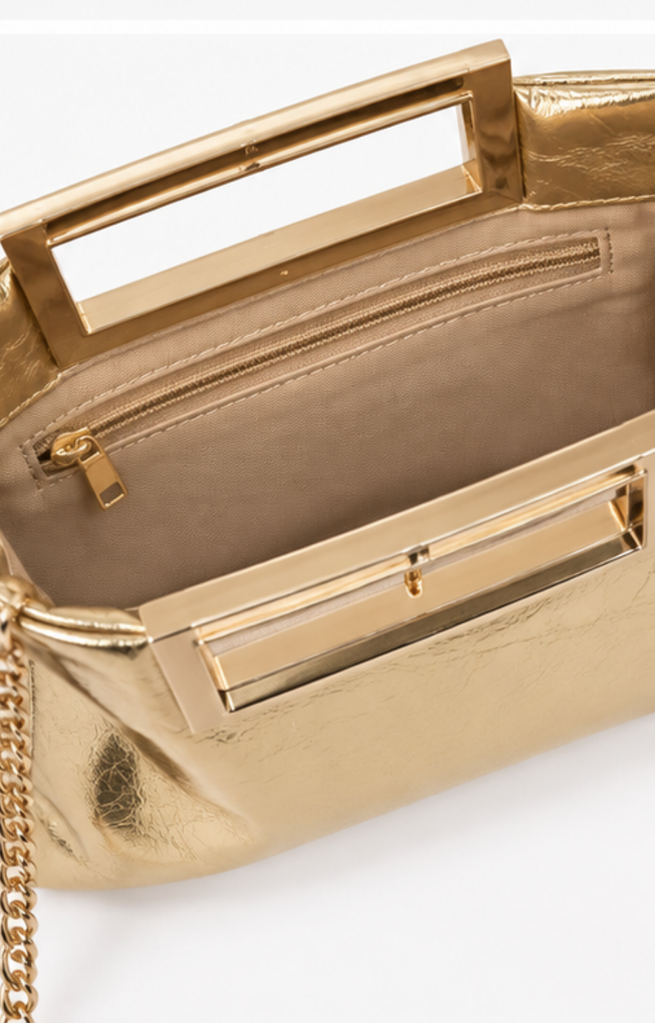 Bolso clutch metálico Boutiquemirel con cadena, bolso de mano elegante y brillante para eventos especiales.