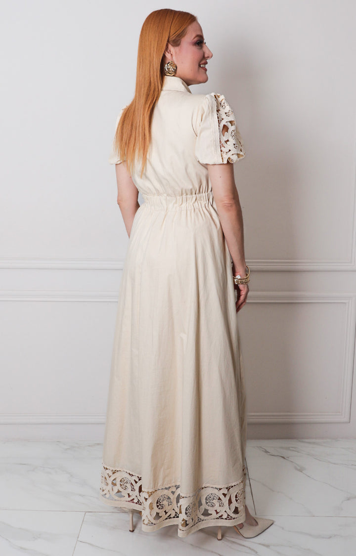 Vestido beige con guipiur - VESTIDO LARGO REGULAR Boutiquemirel 
