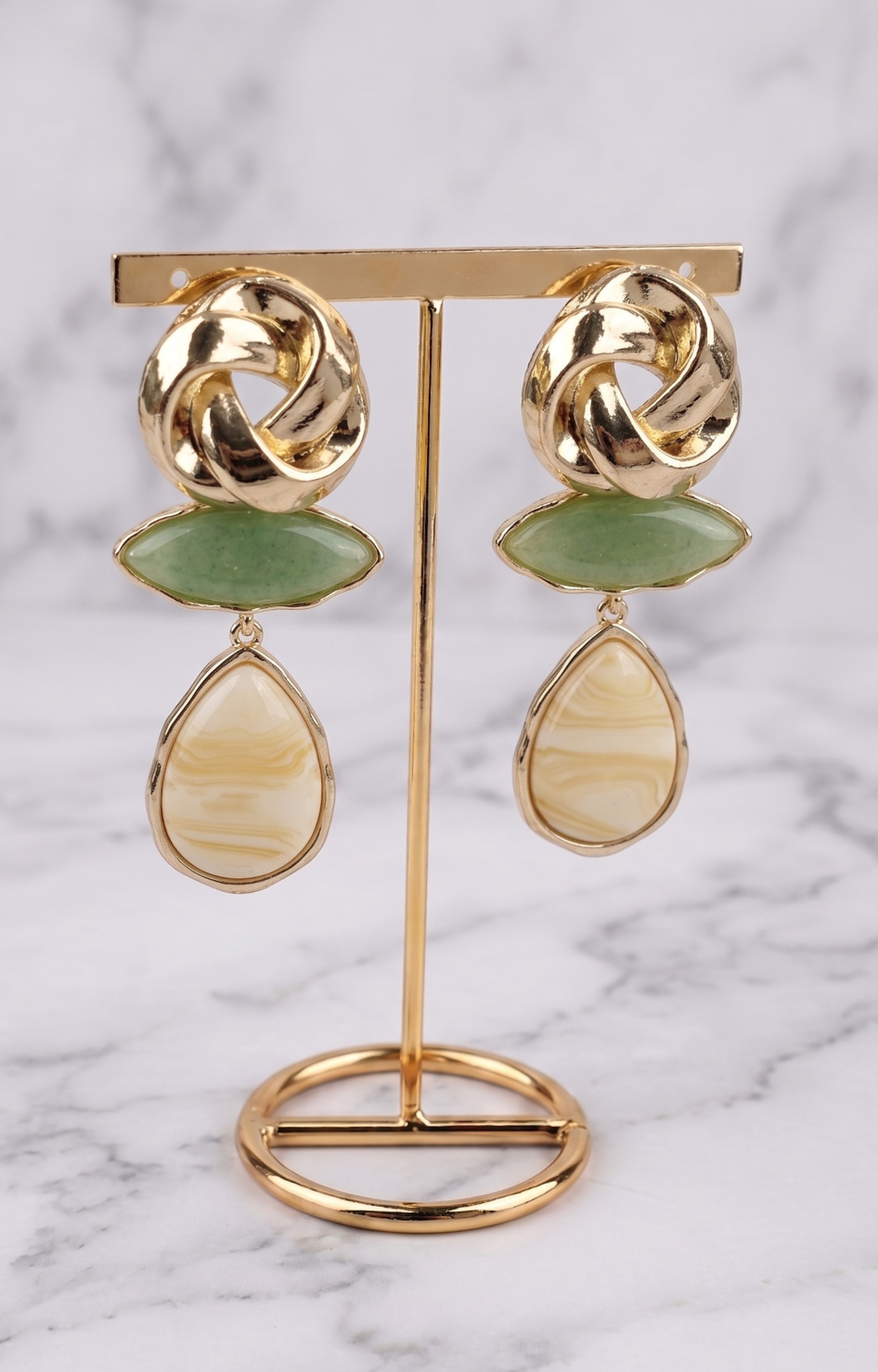 Aretes Doble Piedra Dorados - ARETES Boutiquemirel 