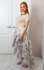 Falda beige con estampado floral