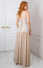 Vestido beige con corset de encaje