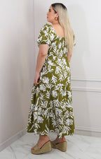 Vestido midi con mangas abullonadas