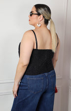 Bustier negro con aplicaciones de brillos
