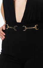 Pantalón negro recto con detalle dorado