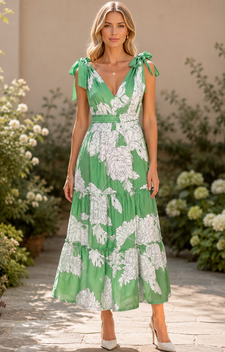 Vestido verde estampado - VESTIDO LARGO REGULAR Boutiquemirel 