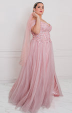 Vestido con corset floral y mangas caídas - VESTIDO LARGO CURVY Boutiquemirel 