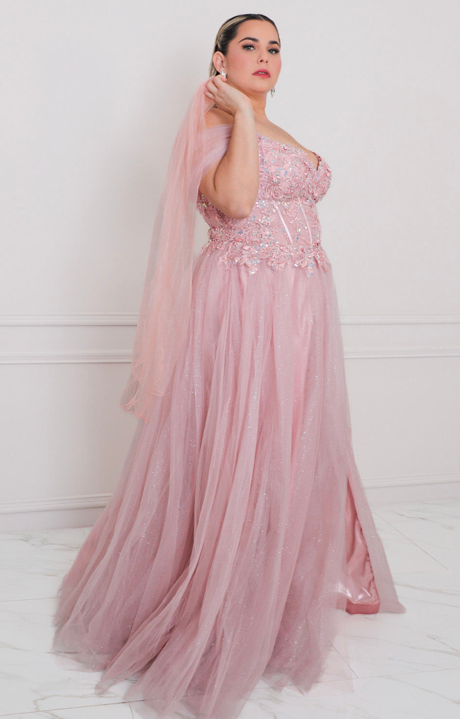 Vestido con corset floral y mangas caídas - VESTIDO LARGO CURVY Boutiquemirel 