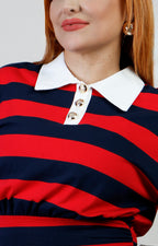 Blusa polo a rayas con cuello blanco Boutiquemirel, diseño de corte regular para mujer