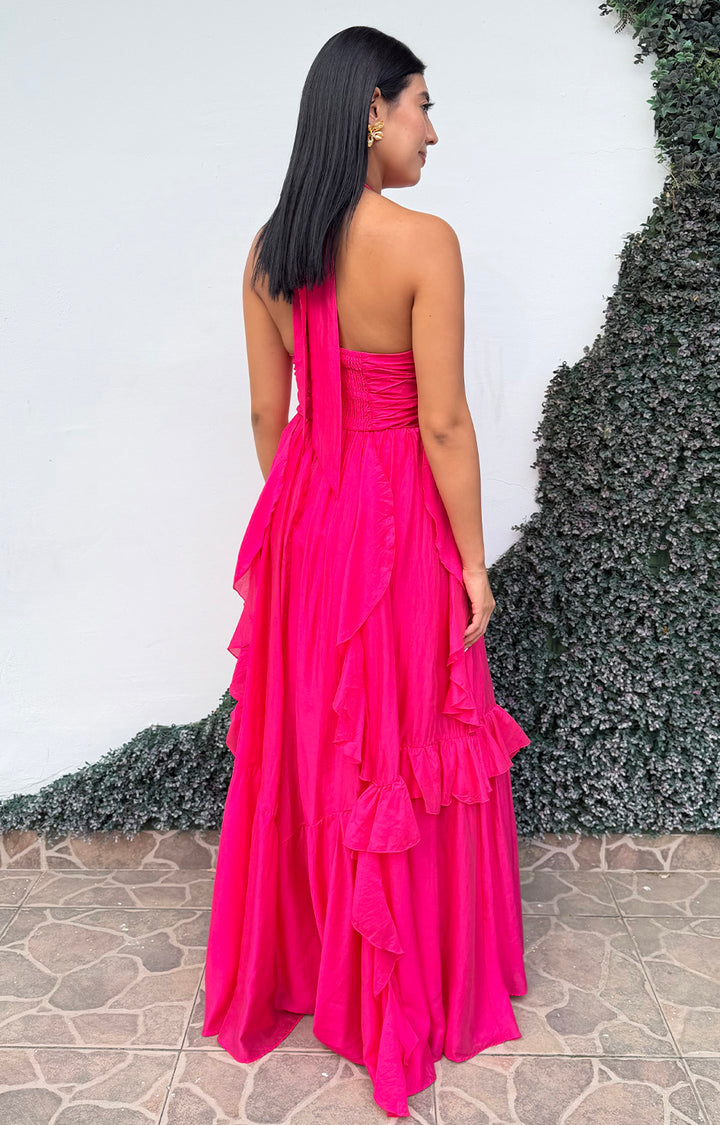 Vestido fucsia con volantes - VESTIDO LARGO REGULAR Boutiquemirel 