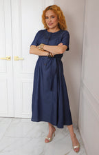 Vestido azul midi con lazo