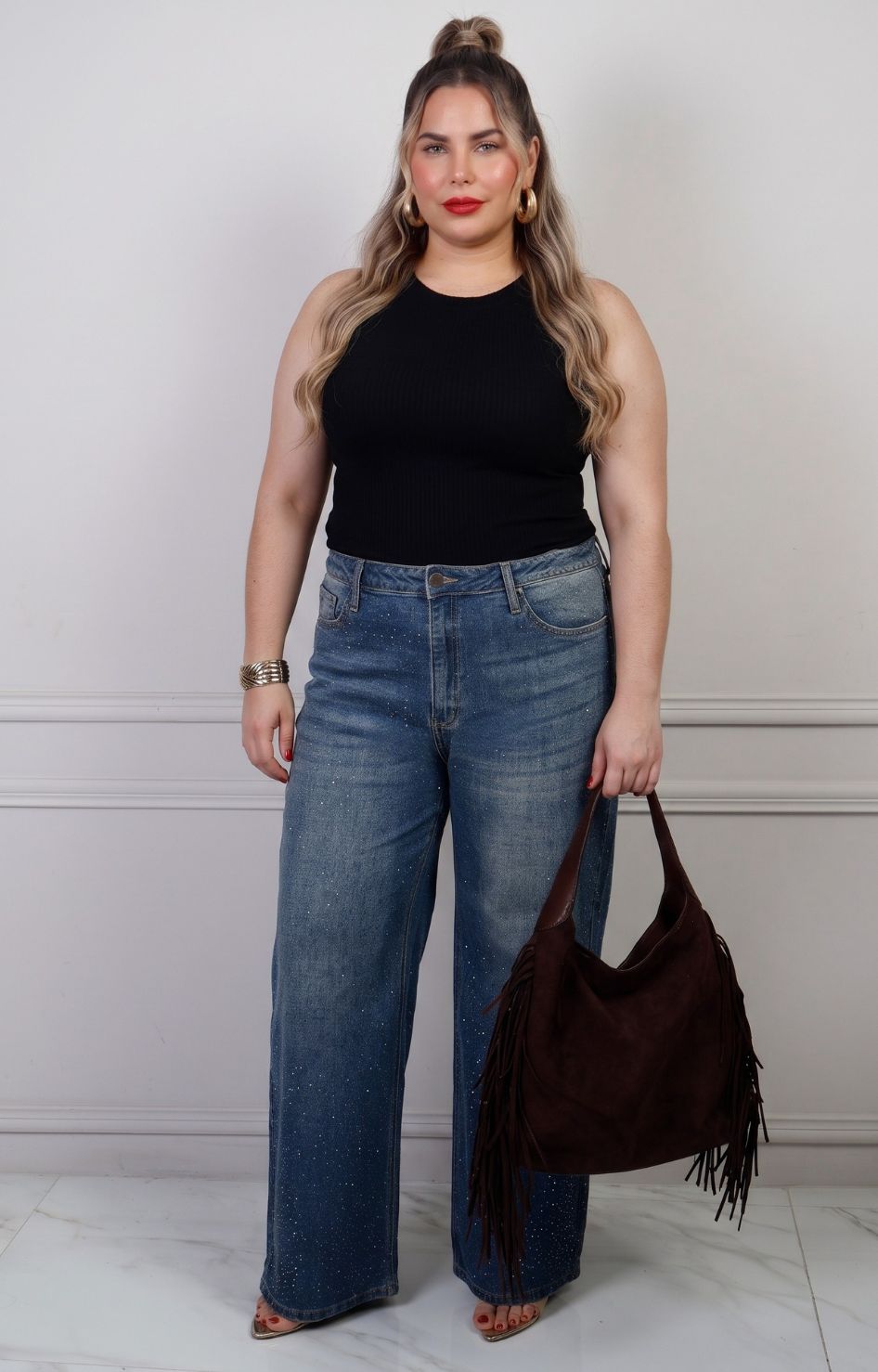 Pantalón de mezclilla curvy azul con brillos de Boutiquemirel