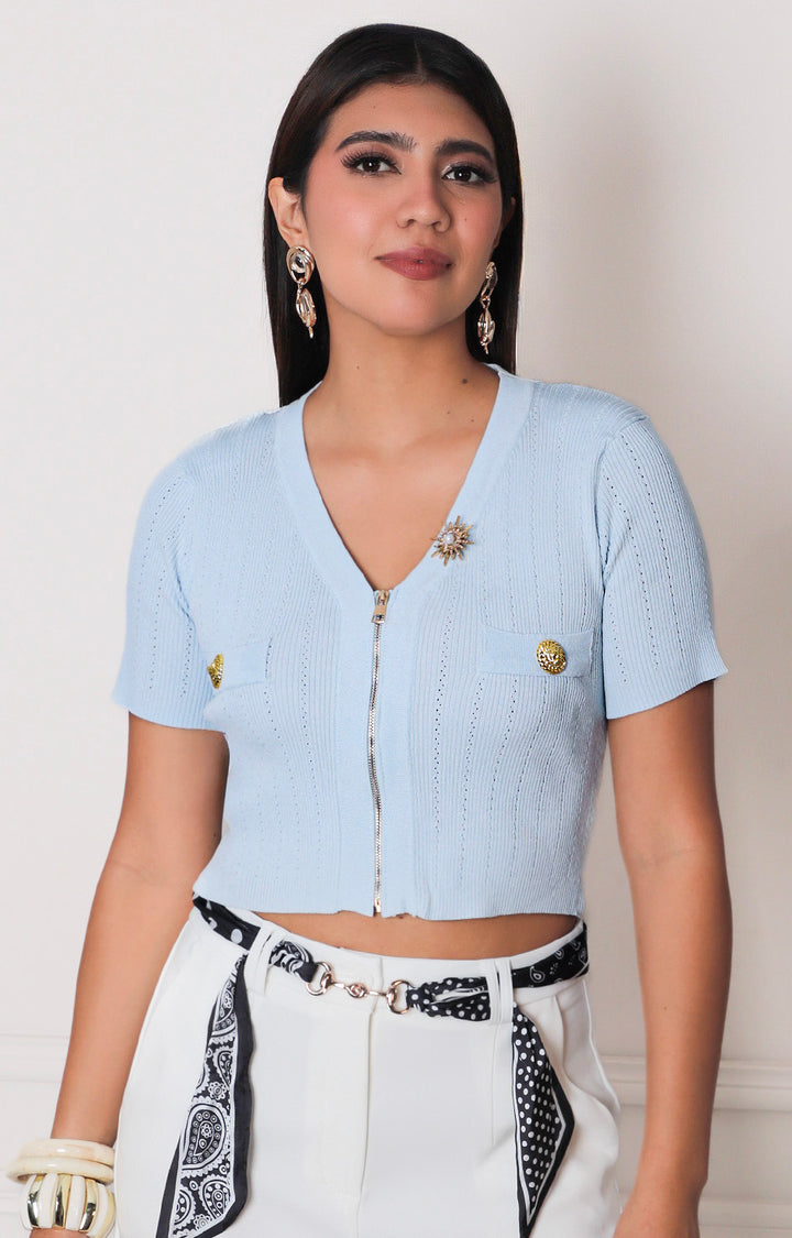 Blusa azul con cierre - BLUSAS REGULAR Boutiquemirel 