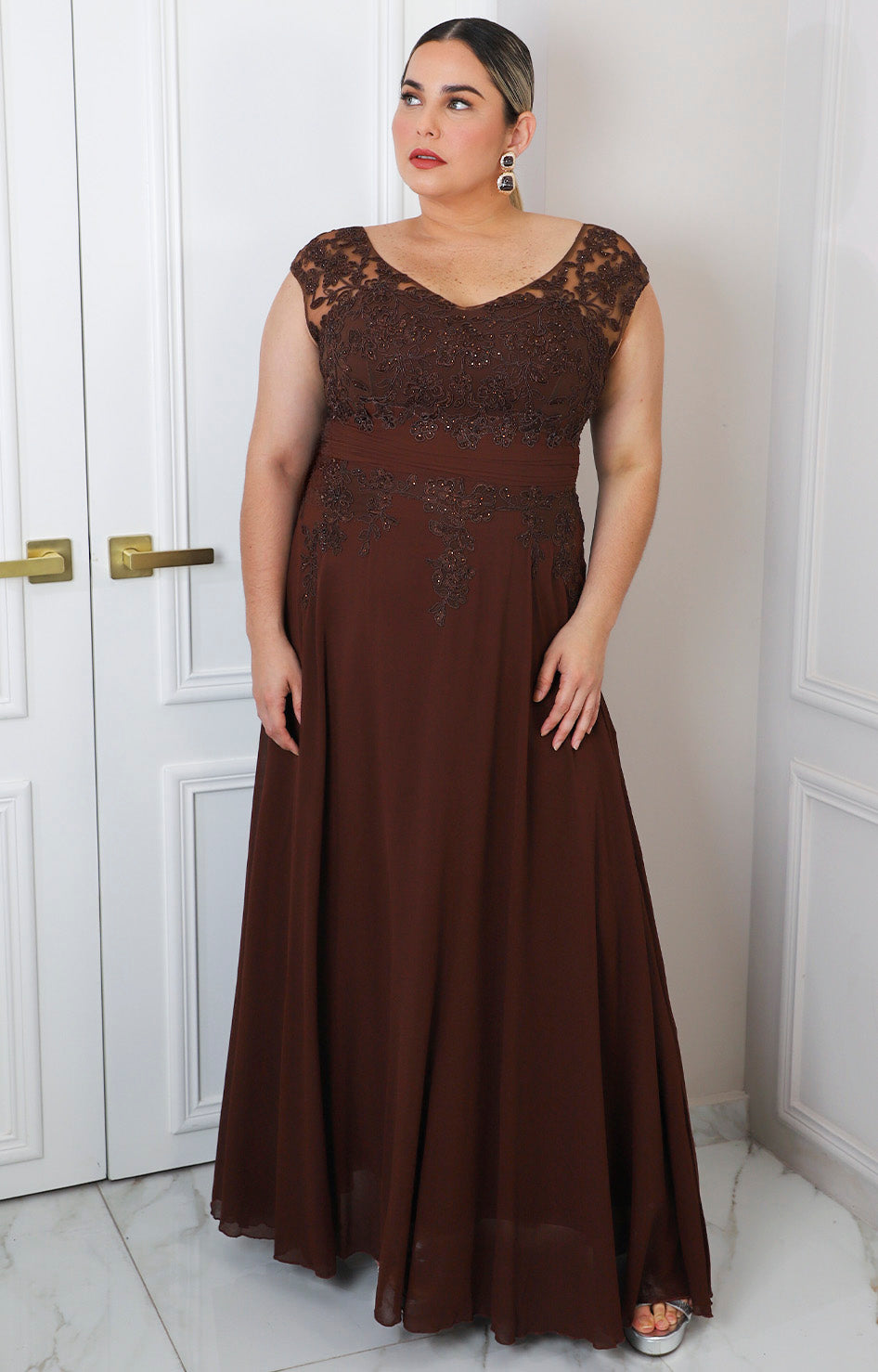 Vestido café largo