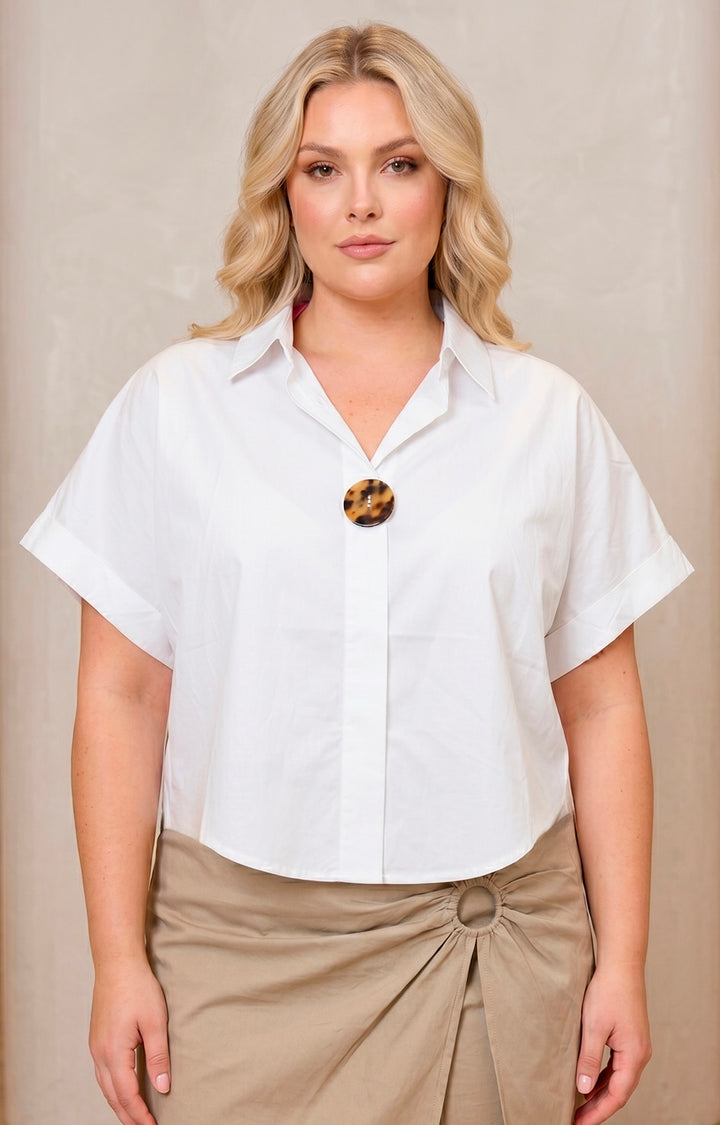 Blusa lisa con botón - BLUSAS CURVY Boutiquemirel 