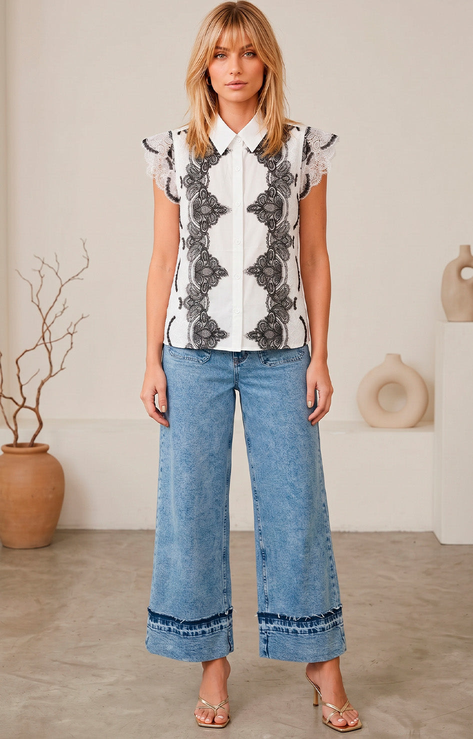 Blusa blanca con encaje - BLUSAS REGULAR Boutiquemirel 