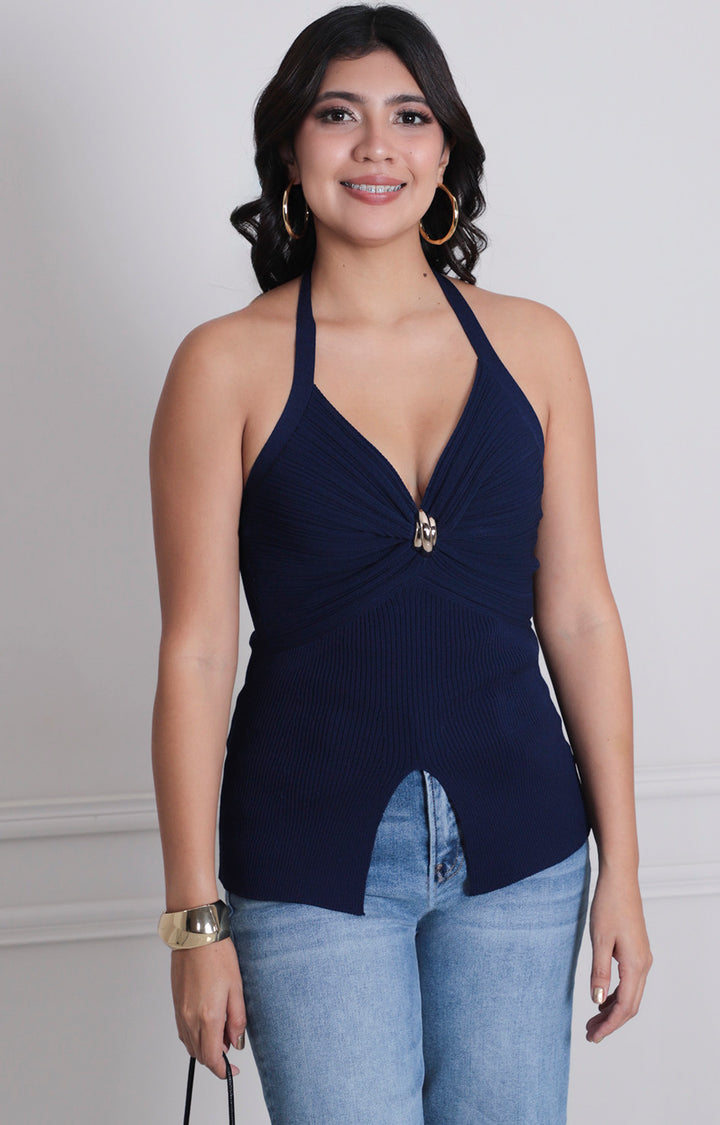 Blusa azul asimètrica - BLUSAS REGULAR Boutiquemirel 