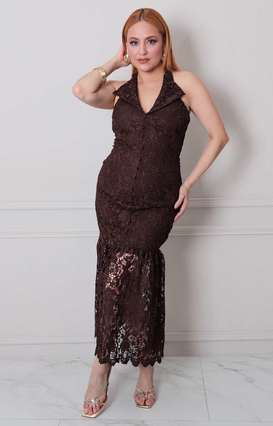 Vestido cafe halter - VESTIDO LARGO REGULAR Boutiquemirel 