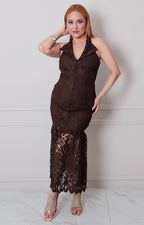 Vestido cafe halter - VESTIDO LARGO REGULAR Boutiquemirel 