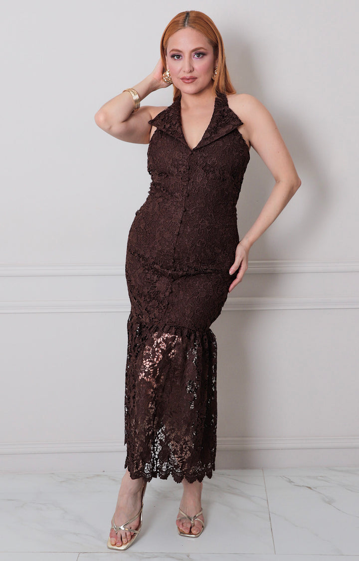 Vestido cafe halter - VESTIDO LARGO REGULAR Boutiquemirel 