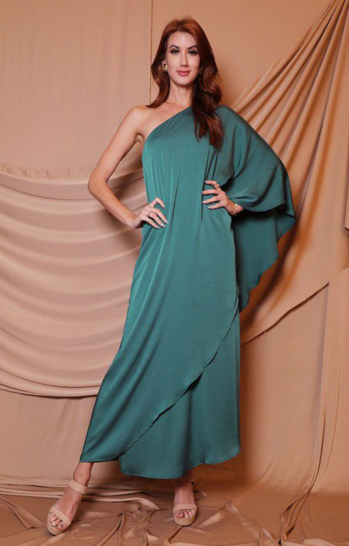 Vestido verde satinado