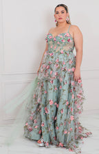 Vestido verde con corset y flores 3D - VESTIDO LARGO CURVY Boutiquemirel 