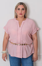 Blusa beige cuello v - BLUSAS CURVY Boutiquemirel 