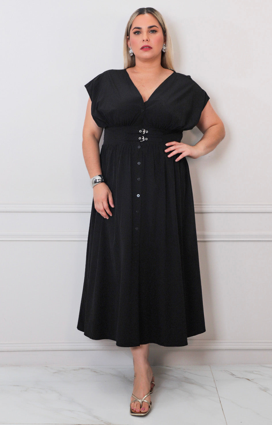 Vestido liso con hebilla - VESTIDO LARGO CURVY Boutiquemirel 