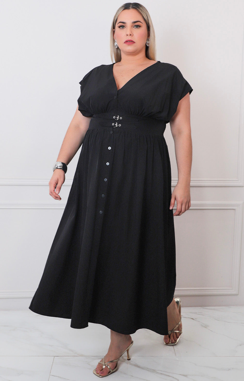 Vestido liso con hebilla - VESTIDO LARGO CURVY Boutiquemirel 