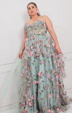 Vestido verde con corset y flores 3D - VESTIDO LARGO CURVY Boutiquemirel 