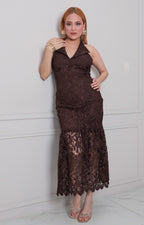 Vestido cafe halter - VESTIDO LARGO REGULAR Boutiquemirel 