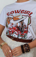 Blusa blanca estampado cowgirl