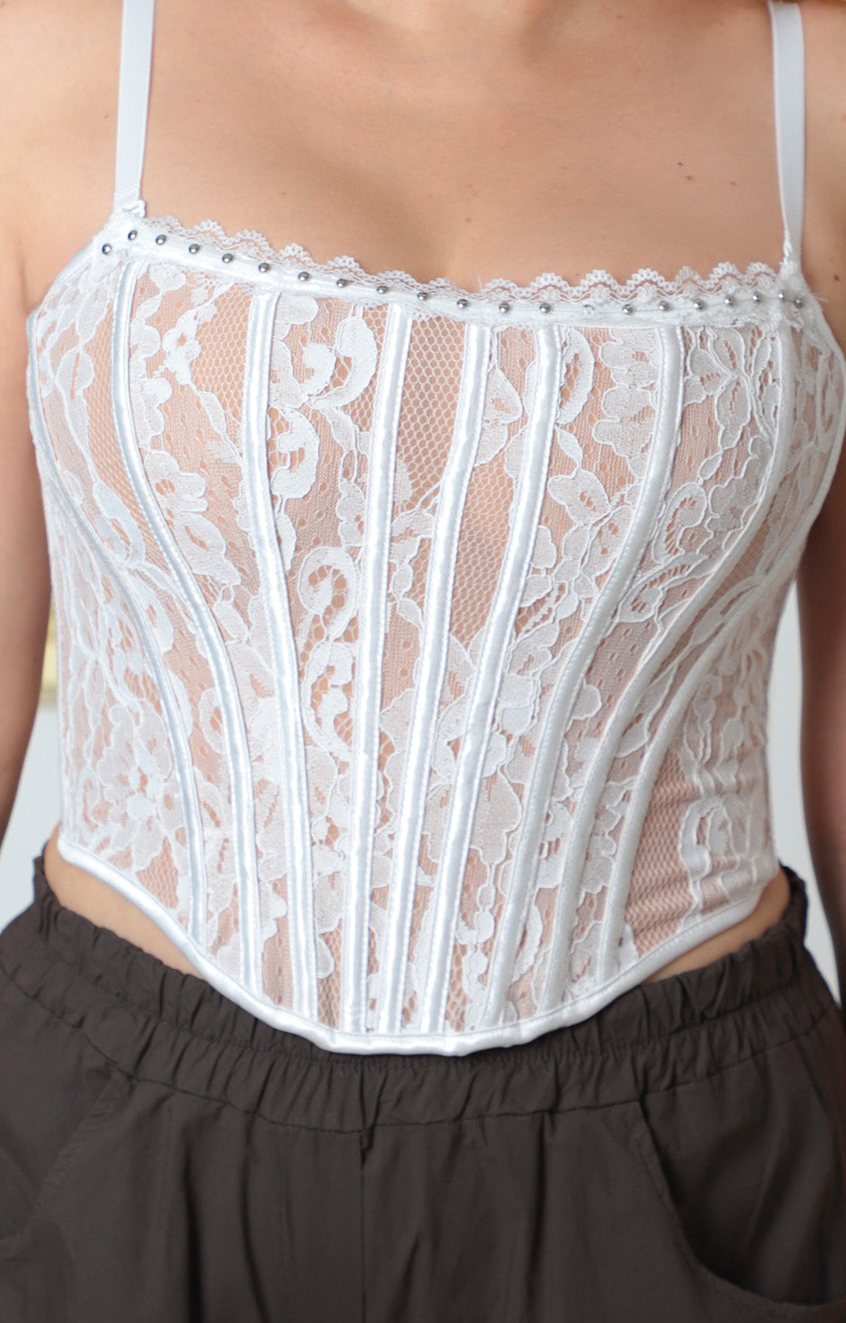 Top estilo corsé de encaje con tirantes