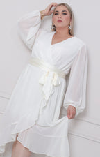 Vestido blanco asimètrico con lazo - VESTIDO LARGO CURVY Boutiquemirel 