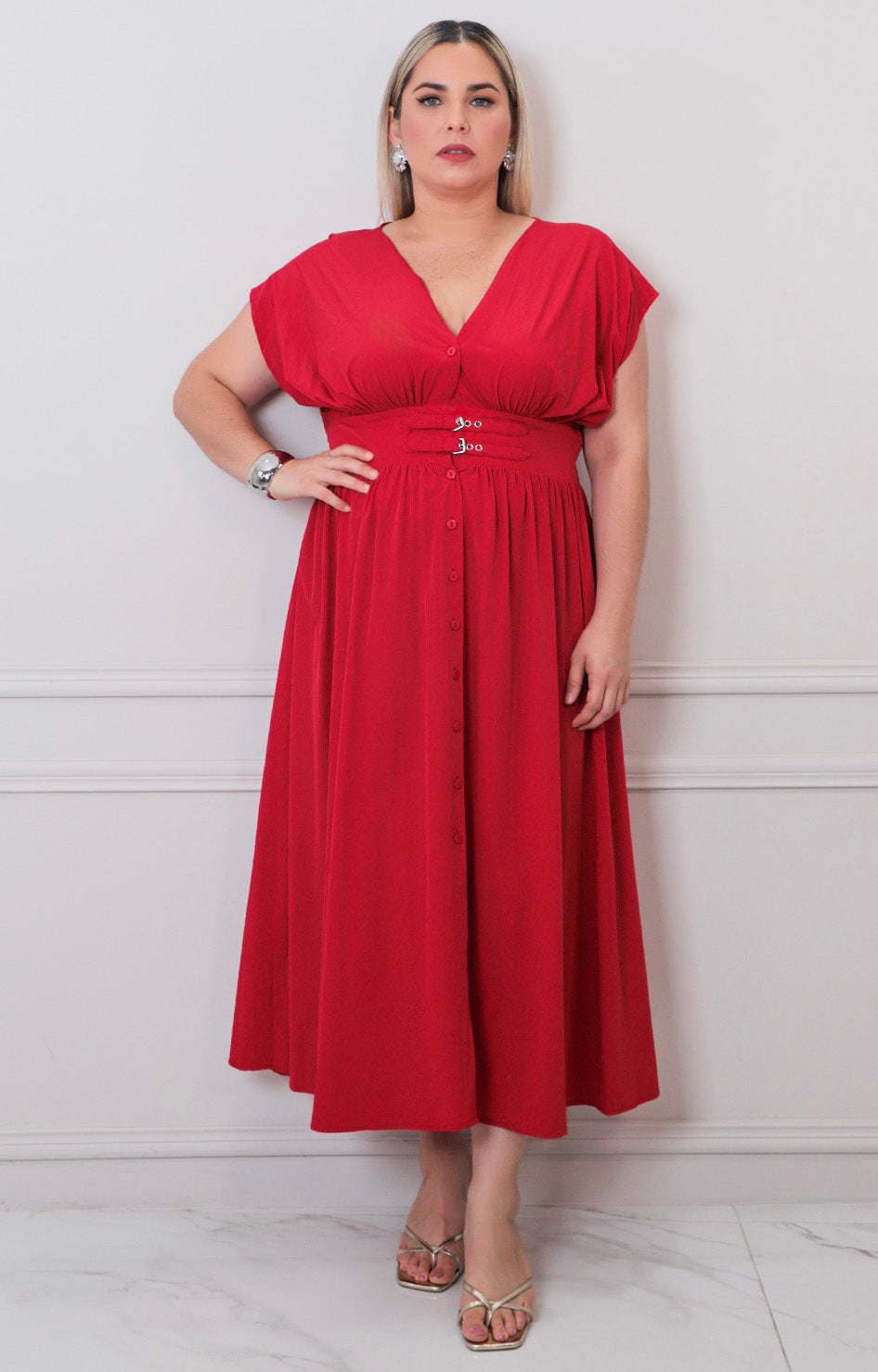 Vestido liso con hebilla - VESTIDO LARGO CURVY Boutiquemirel 