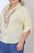Blusa beige manga larga