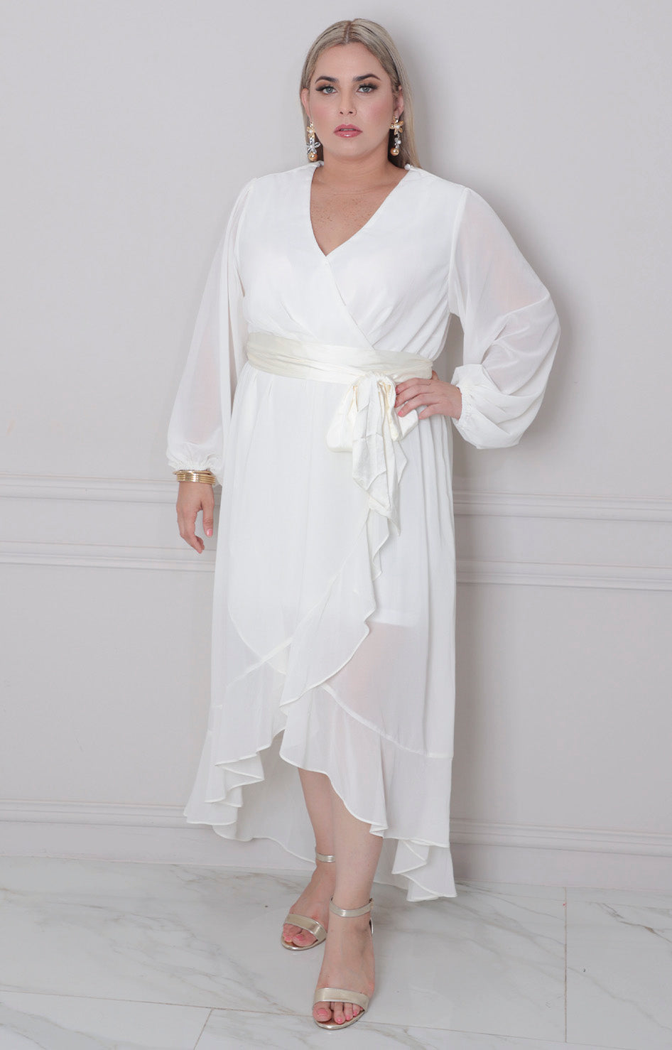 Vestido blanco asimètrico con lazo - VESTIDO LARGO CURVY Boutiquemirel 