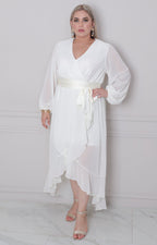 Vestido blanco asimètrico con lazo - VESTIDO LARGO CURVY Boutiquemirel 