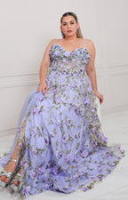 Vestido lila con corset y flores 3D - VESTIDO LARGO CURVY Boutiquemirel 