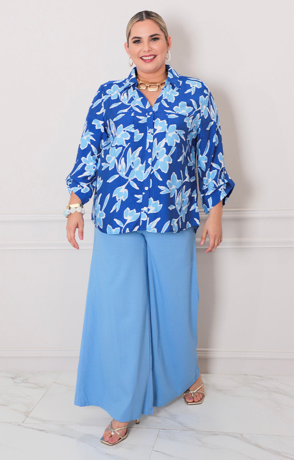 Blusa azul rey con estampado - BLUSAS CURVY Boutiquemirel 