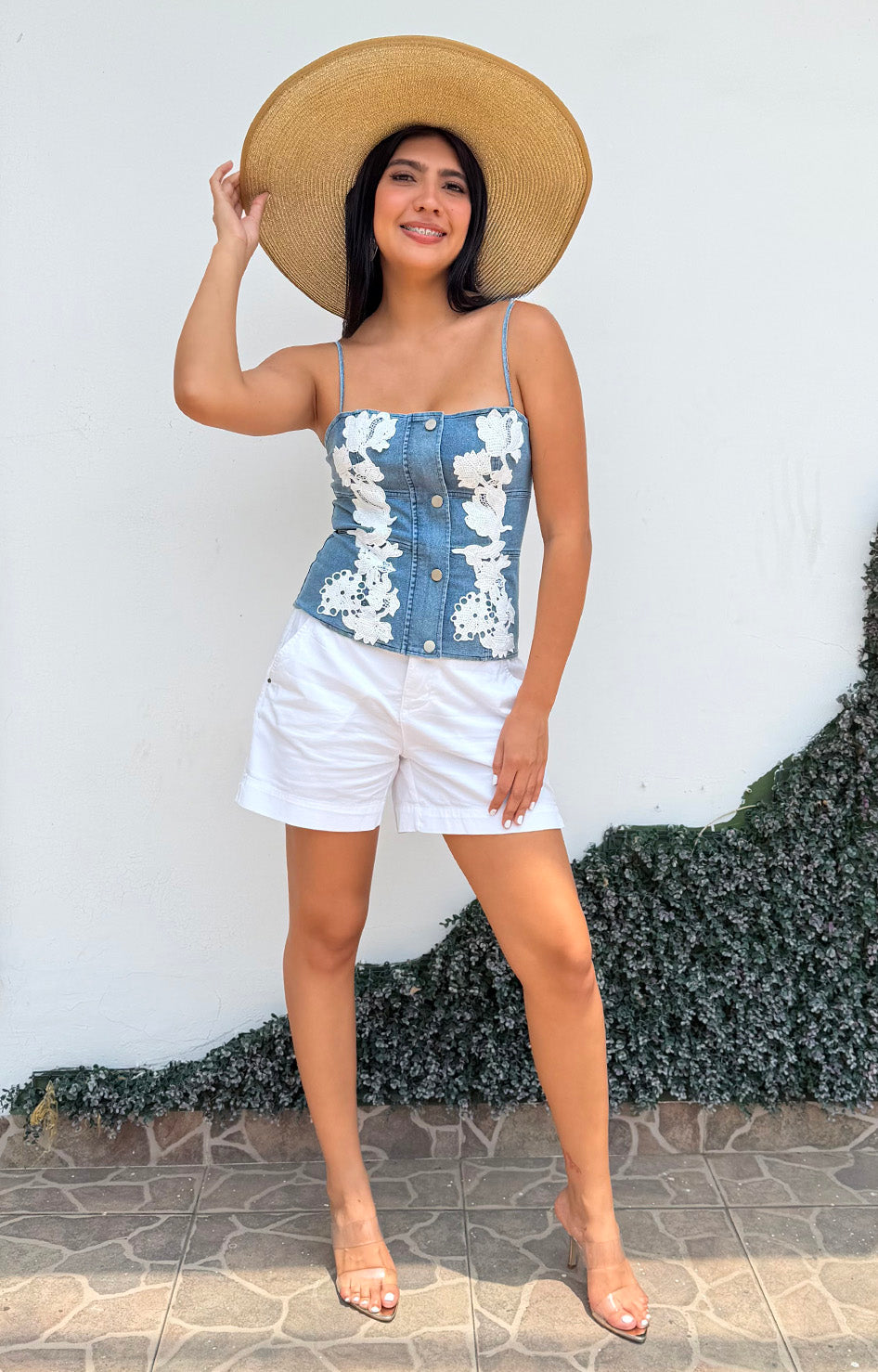 Blusa de mezclilla con elástico y encaje - BLUSAS REGULAR Boutiquemirel 