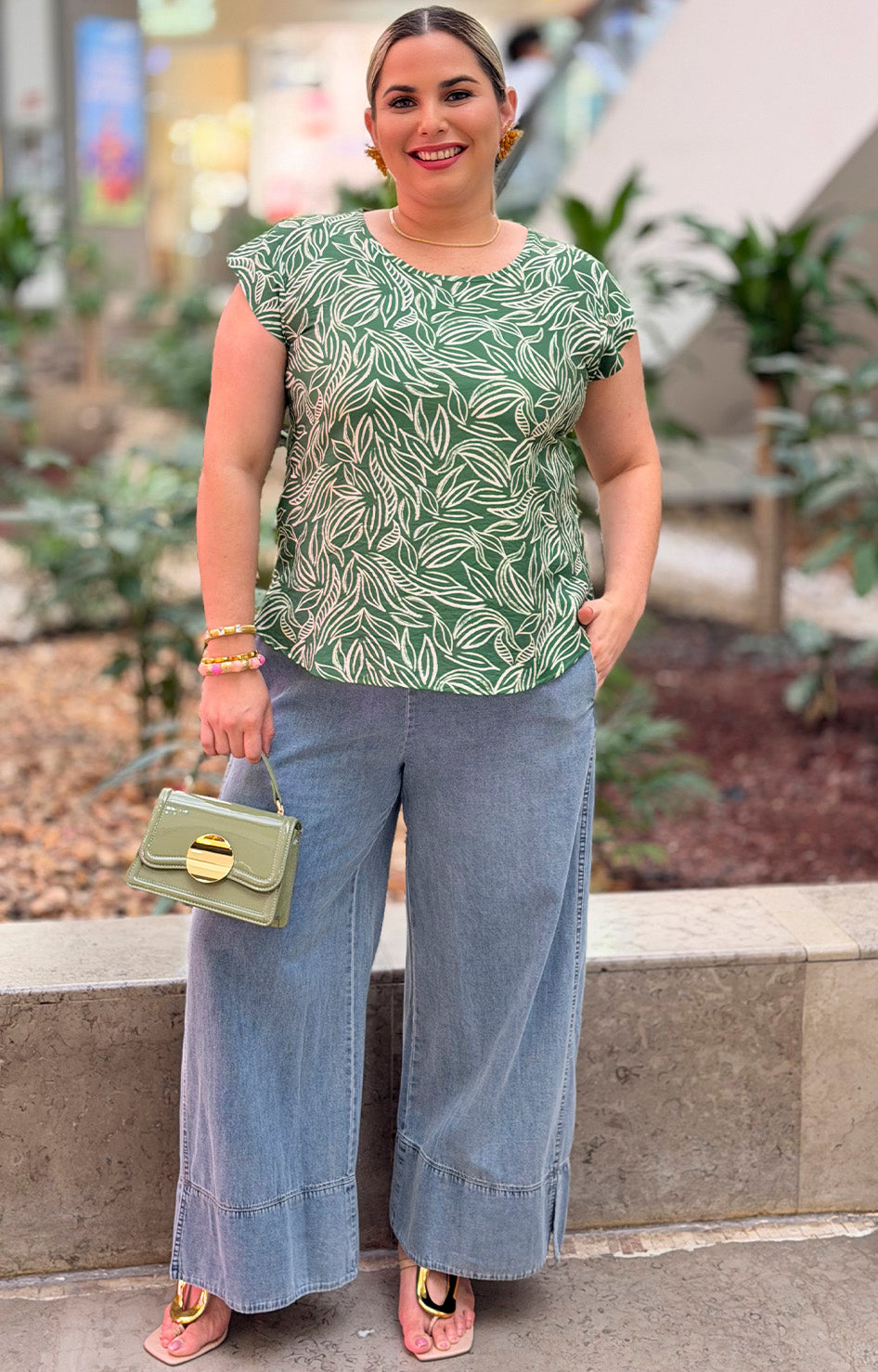 Blusa verde estampada