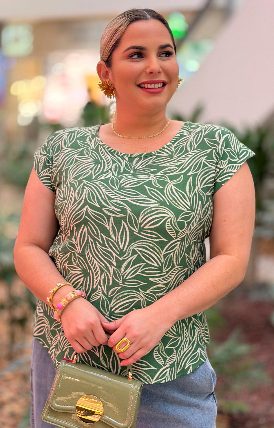 Blusa verde estampada