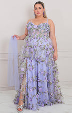 Vestido lila con corset y flores 3D - VESTIDO LARGO CURVY Boutiquemirel 
