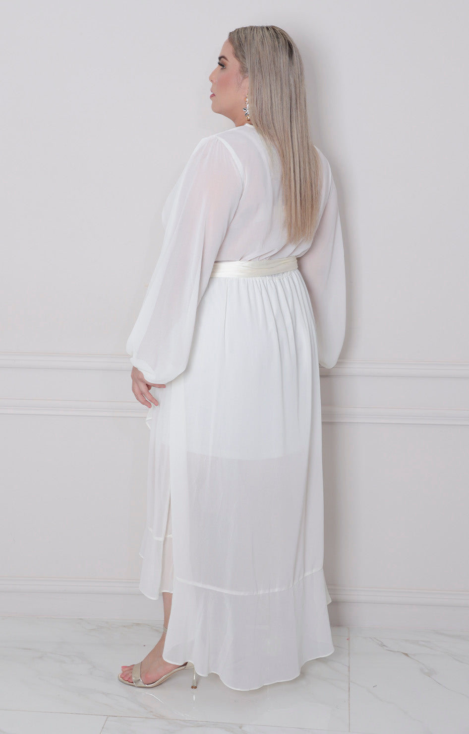 Vestido blanco asimètrico con lazo - VESTIDO LARGO CURVY Boutiquemirel 