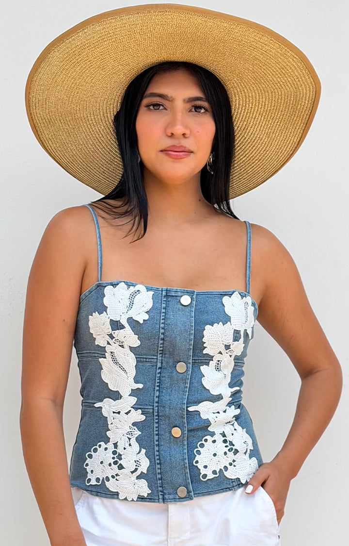 Blusa de mezclilla con elástico y encaje - BLUSAS REGULAR Boutiquemirel 