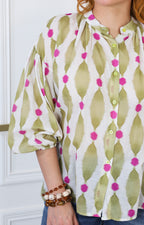 Blusa camisera estampada con manga globo