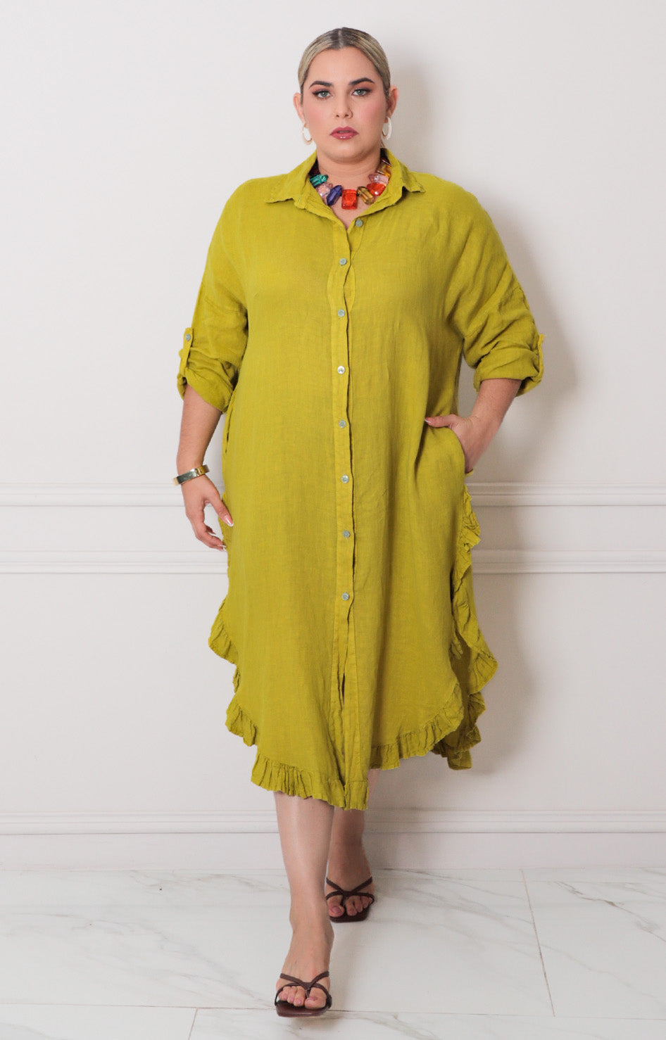 Vestido liso con botones - VESTIDO CORTO CURVY Boutiquemirel 