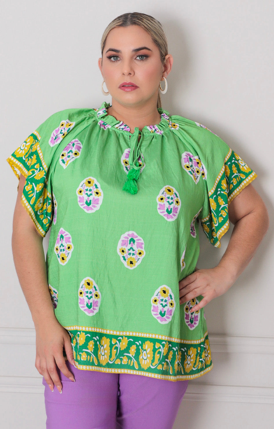 Blusa verde estampada - BLUSAS CURVY Boutiquemirel 